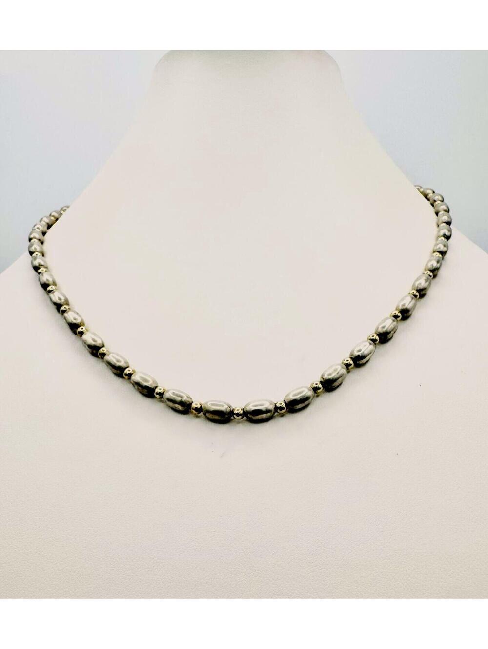 Italian two tone sterling silver oval and round links Spilada necklace